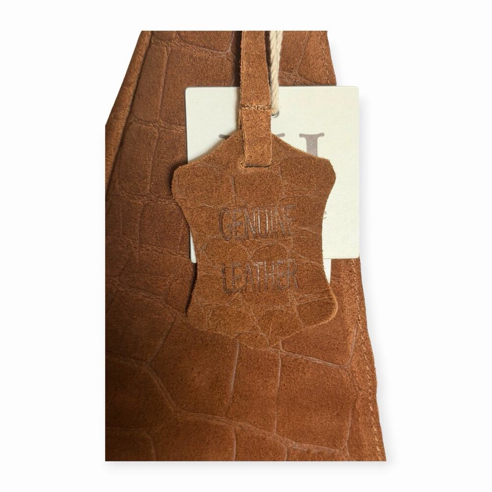 NWT Haute Hippie Triangle Suede Hobo Bag Brown Croc Embossed Boho Shoulder Bag - Picture 6 of 8